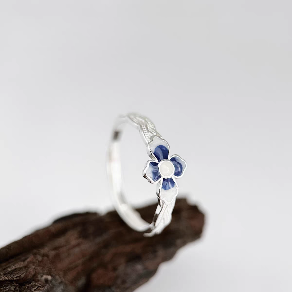 1pc 999 Sterling Silver Enamel Flower Open Ring, Fresh Chinese Style, Perfect For Daily Wear & Valentine's Day Gift