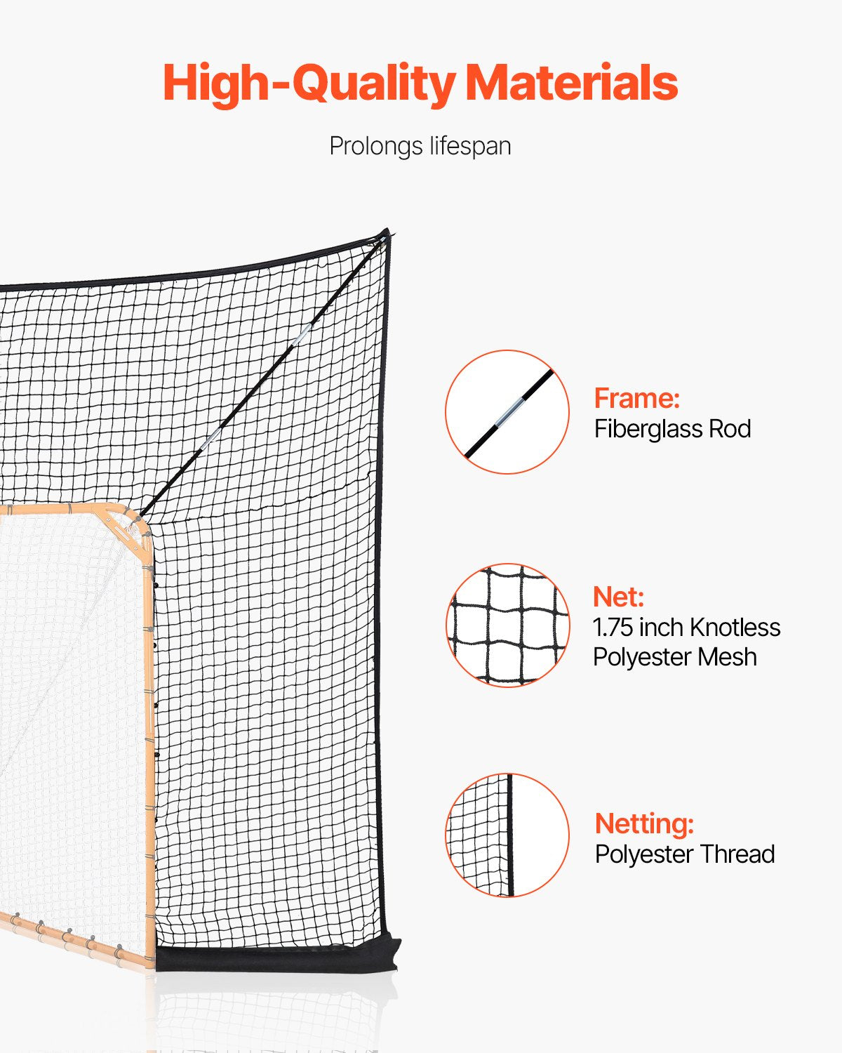 Hockey And Lacrosse Goal Backstop, 12x9 Ft Lacrosse Net With Extended Coverage, Quick Easy Setup Complete Accessories Training Net, Backyard Lacrosse Equipment, For Youth Adult (NET ONLY)