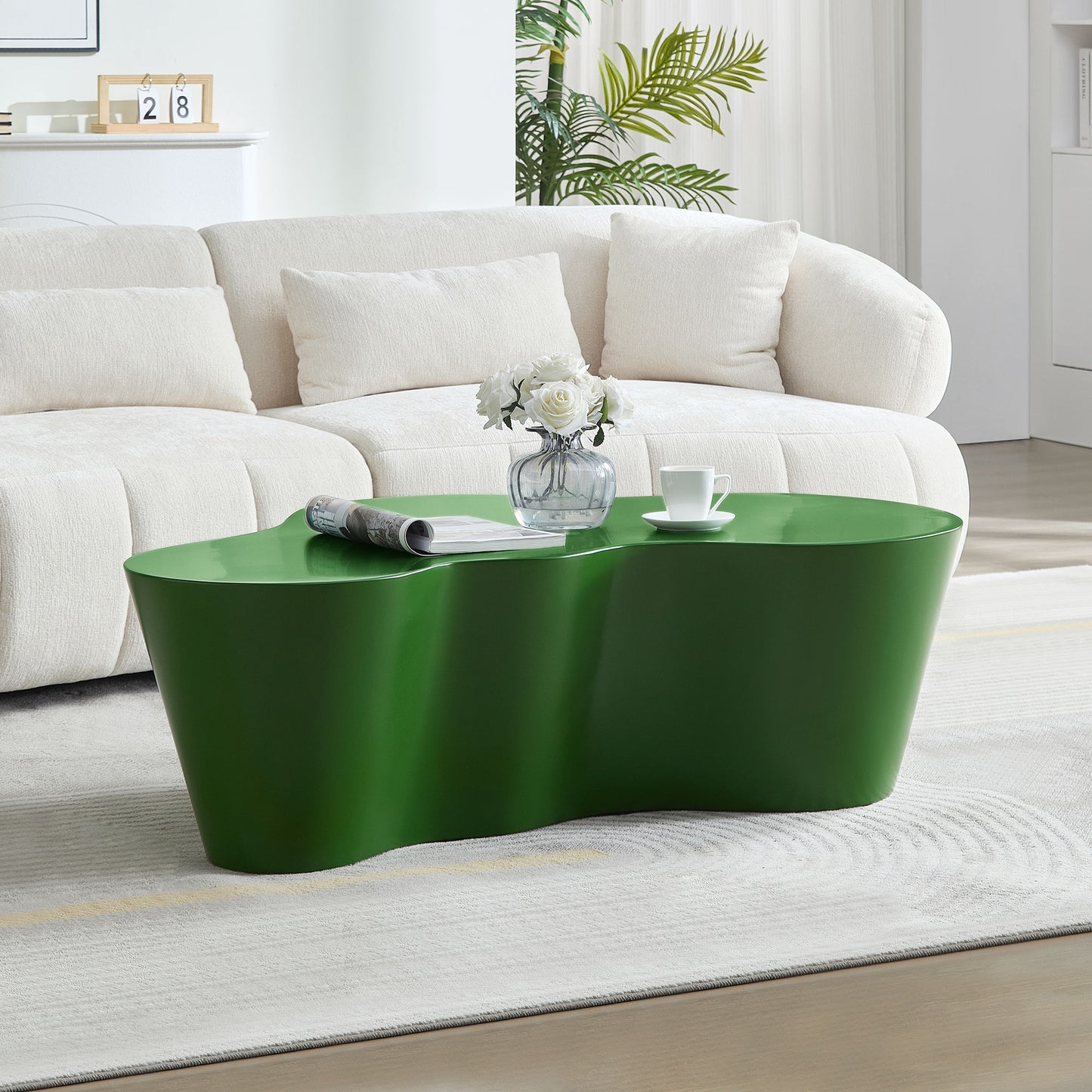 50 Inch Unique Shape Coffee Table Sturdy Fiberglass Tea Table For Living Room No Need Assembly GREEN