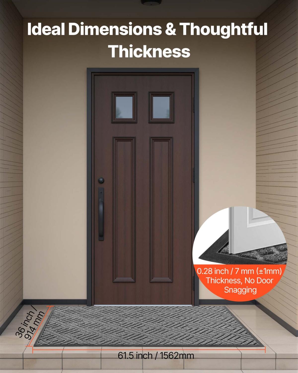 Front Door Mat, 1562 X 914 Mm Commercial Floor Mat For Indoor And Outdoor, Modern Stylish Carpet With TPE Backing, Heavy Duty Washable Entry Industrial Rug For Hallway, Balcony, Garage, Grey