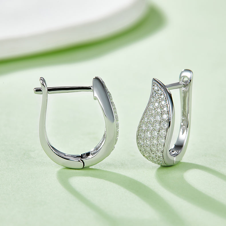 S925 Sterling Silver Moissanite Pave Huggie Hoops  U-Shaped Earrings With GRA Certificate Platinum Or Rose Gold Or Gold Plated Jewelry Gift Box Set For Women