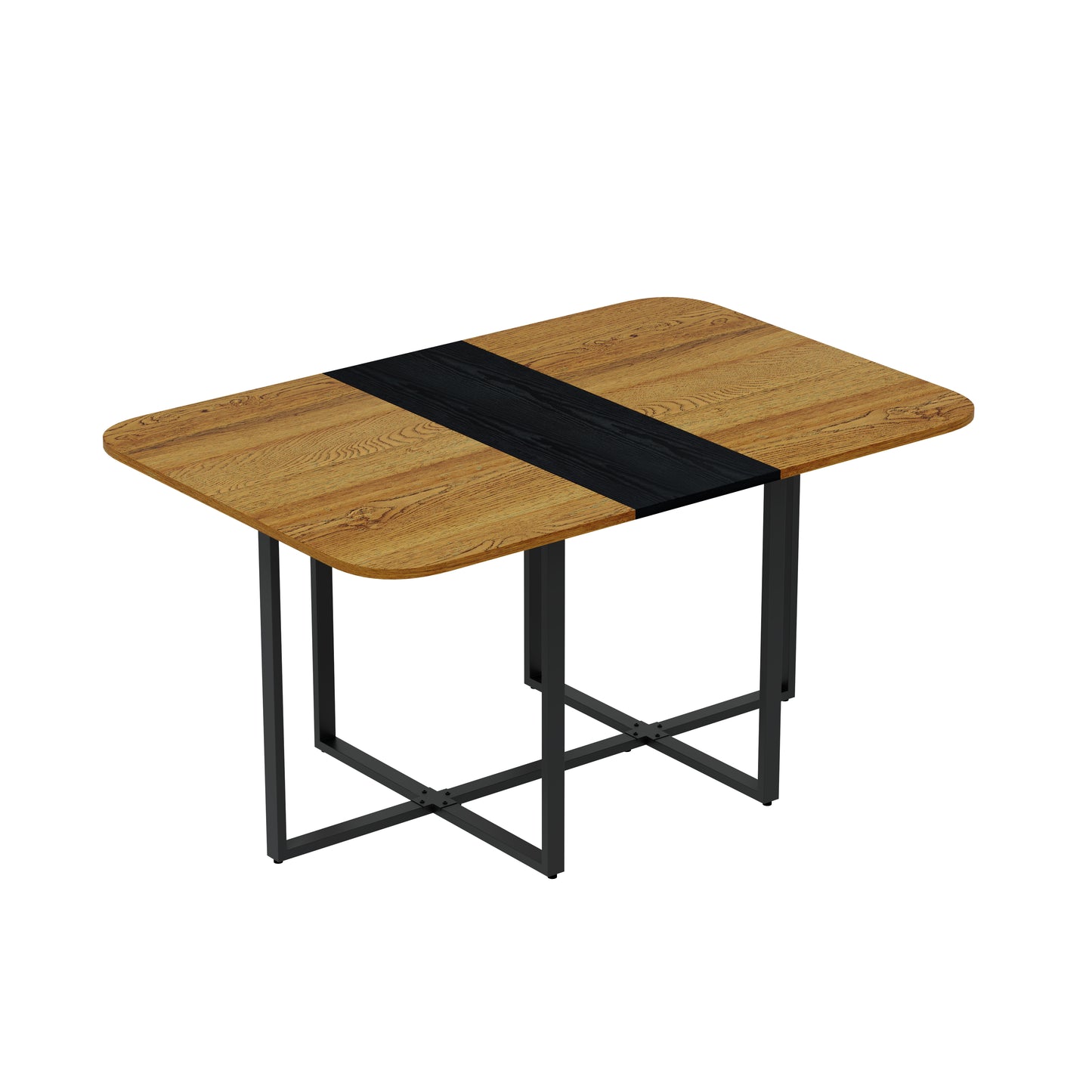 Modern Dual-Texture Table  MDF With Marble & Wood-Pattern Lacquer-Free Paper, Sturdy Black Metal Frame, 4-6 Seater Multi Use Table For Kitchen Dining Nook Home Office