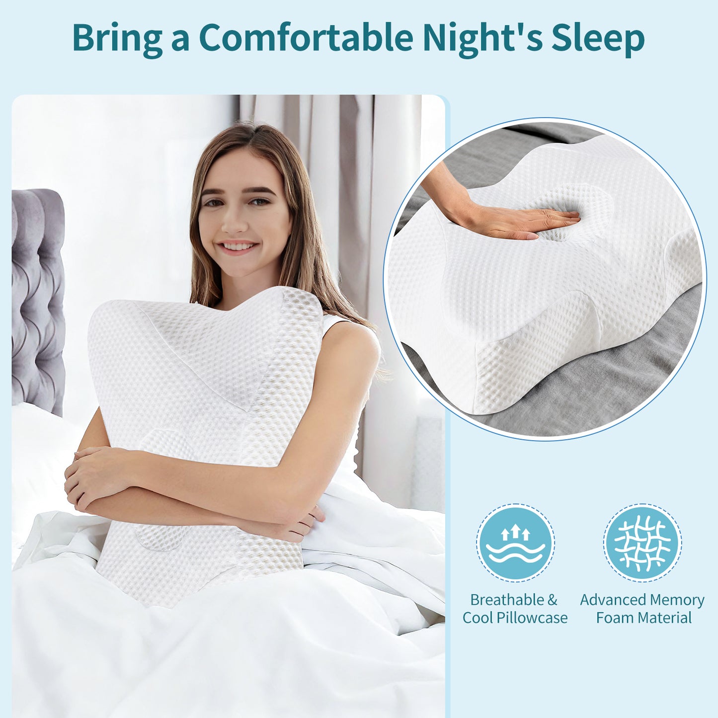 2 Pack Memory Foam Pillow, A Cooling Type Sleep Pillow Designed To Provide Neck Support When Lying On One's Side