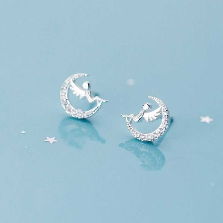925 Silver Stud Earrings Women's Korean-style Fresh Elegant Glossy