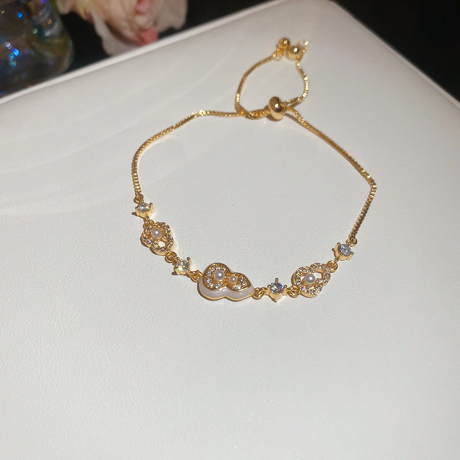 18K Gold Plated Gourd Zircon Pearl Bracelet Exquisite Elegant Versatile Bangle Luxury Premium Wrist Jewelry For Women