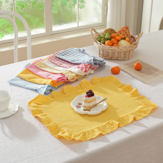 Napkin Tea Towel Ruffled Edge Simple Solid-Colored Fabric Western-Style Placemat