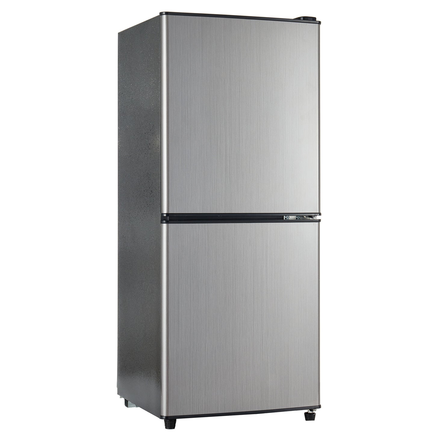 106L Energy-saving Mini Fridge, 60 L Fridge  46 L Freezer, 7 Temperature Settings, Silver Door  Black Body, LED Lighting, Adjustable Shelves, 166 KWh Year, 45 DB