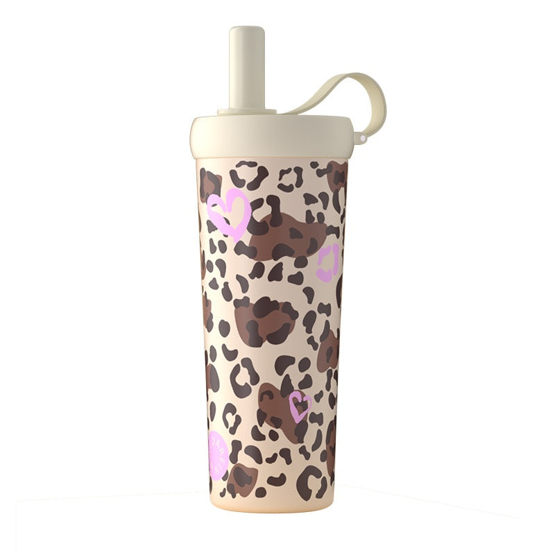 Ice Boss Cup Stainless Steel Outdoor Mug Leopard-print Portable Straw Water Bottle