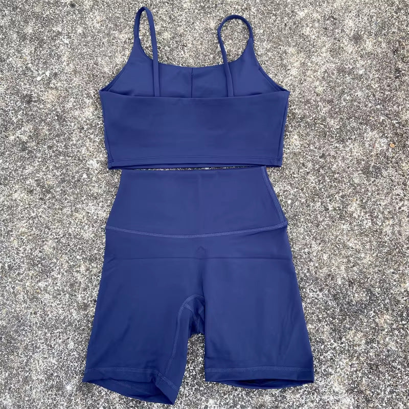 Womens Fitness Yoga Top And Brushed Cycling Shorts
