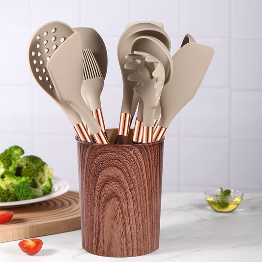 Silicone Wood-Grain Kitchen Utensil Set 12 Pieces Non-Stick Spatula