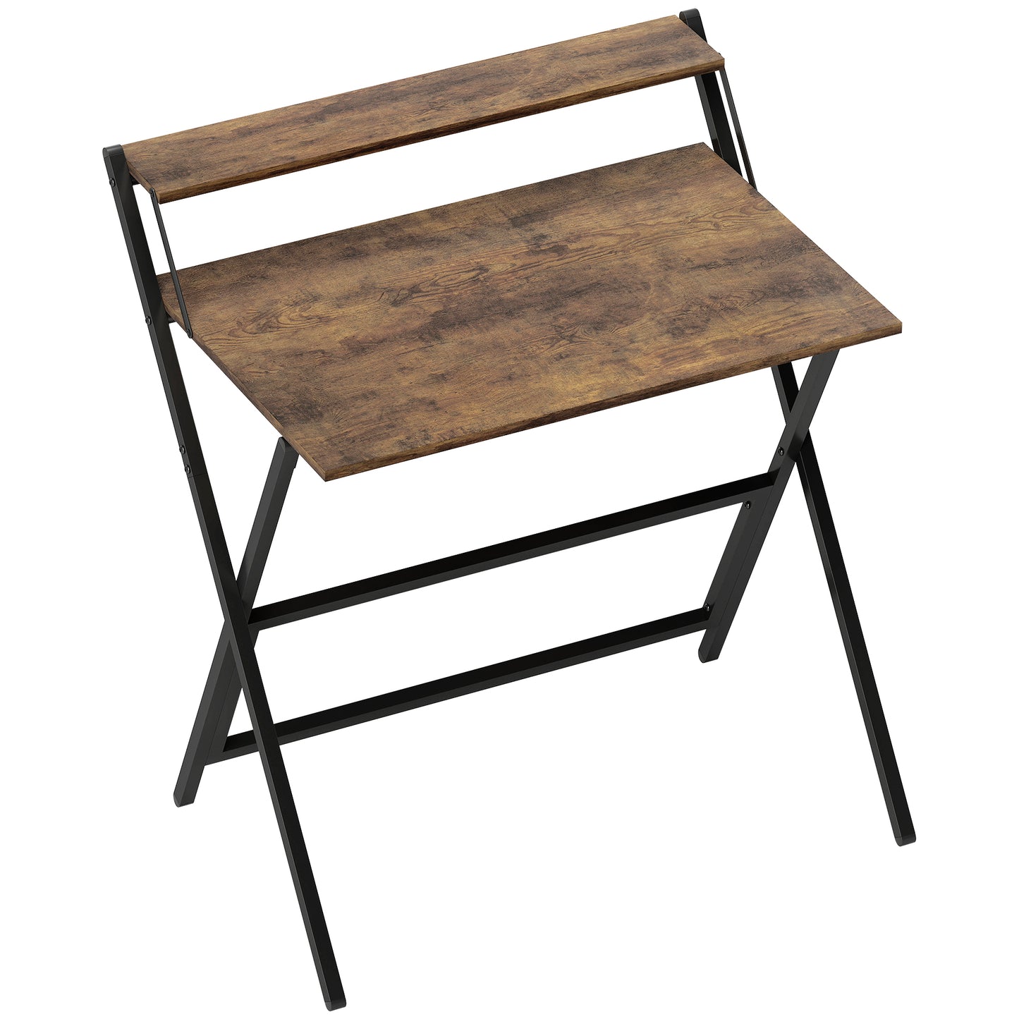 81.5 Cm Folding Computer Desk With Monitor Shelf - Rustic Brown