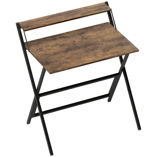 81.5 Cm Folding Computer Desk With Monitor Shelf - Rustic Brown