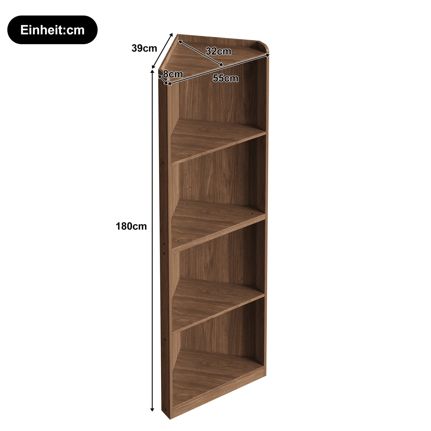 Corner Shelf   Corner Bookcase  55x32x180 Cm, High Standing Shelf Made Of MDF In Walnut Look, With Tilt Protection, Space-saving Corner Tall Cabinet For Living Room & Kitchen Showcase, Bookcase
