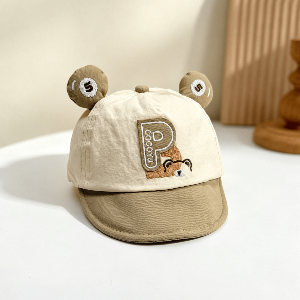 Korean-style Patchwork Bear Ear Soft Brim Baseball Cap With Embroidered Letters, Lightweight, Breathable, Versatile And Stylish