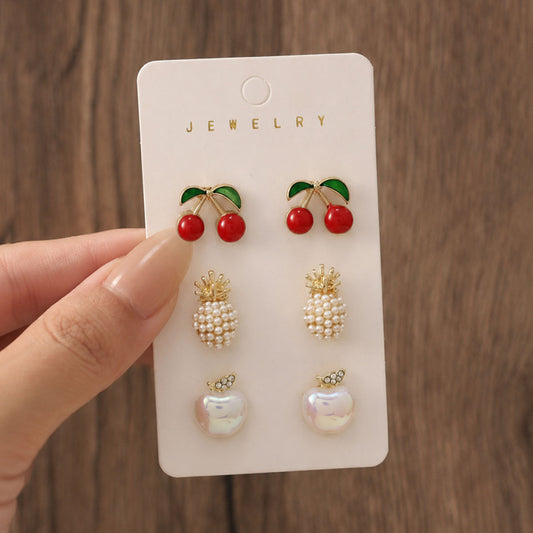 Cross-border European American Fruit Enamel Stud Earrings For Women, Unique Premium Versatile Summer Red Fruit & Cherry Niche Ear Jewelry