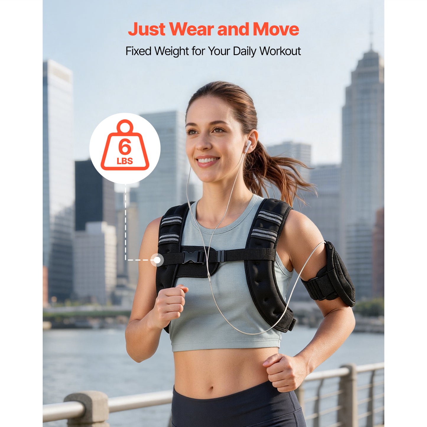 Weighted Vest, 6 Lbs Body Weight Vest For Men Women, With Reflective Stripe, Adjustable Buckle, Workout Equipment For Strength Training, Running, Jogging, Fitness, Muscle Building, Weight Loss