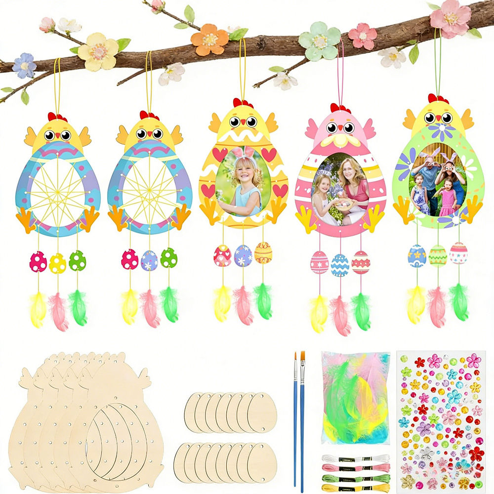 Easter Chick Craft Kit & Dreamcatcher Craft Kit: Complete Set With 5 Nets, 32 Feathers, And Accessories For Spring Decorations