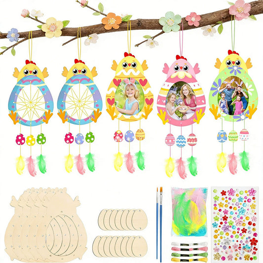 Easter Chick Craft Kit & Dreamcatcher Craft Kit: Complete Set With 5 Nets, 32 Feathers, And Accessories For Spring Decorations