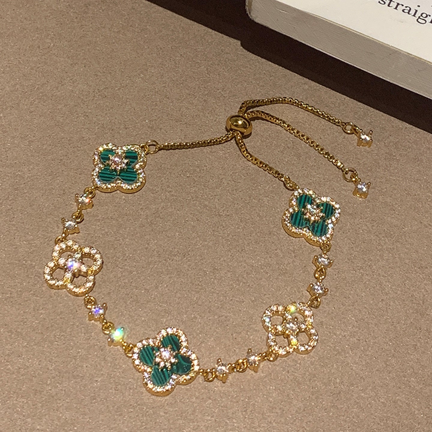 18K Real Gold Plated Multicolor Oval Cubic Zirconia Slider Bracelet Premium Dainty Wristband Fashion Jewelry