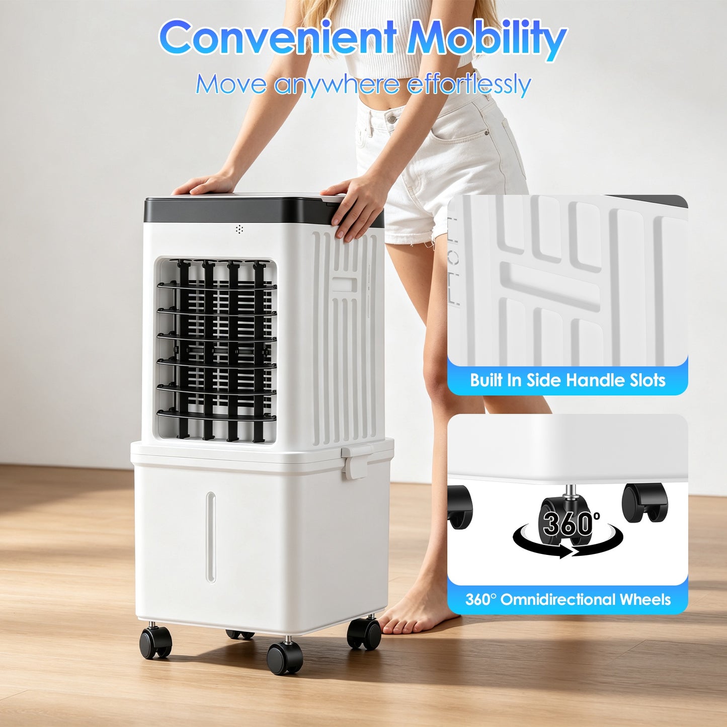Portable Air Cooler Fan 12L Evaporative Air Conditioner With 3-Speed Dual Water Tank Touch & Remote Control 4 Wheels 4 Ice Packs Oscillation 15H Timer Visible Window For Bedroom Office Home