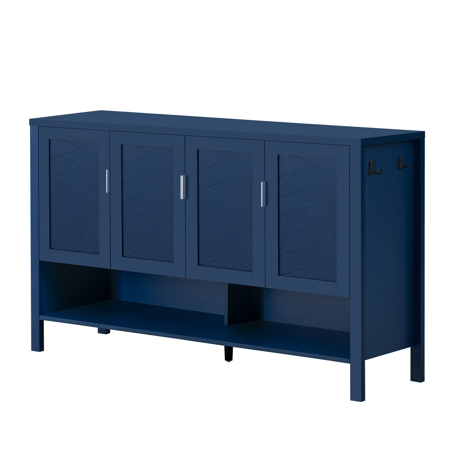 U-STYLE 55.1 Storage Sideboard With 4- Doors Multi Functional Buffet With Open Shelf And 2- Tiers Adjustable Shelves Modern Cabinet With Double Hooks Suitable For Living Room  Hallway  Dining Office.