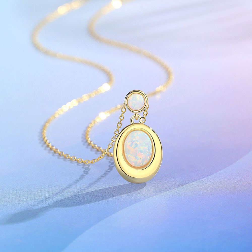 Best-selling Oval-shaped Blue-and-white Opal Necklace