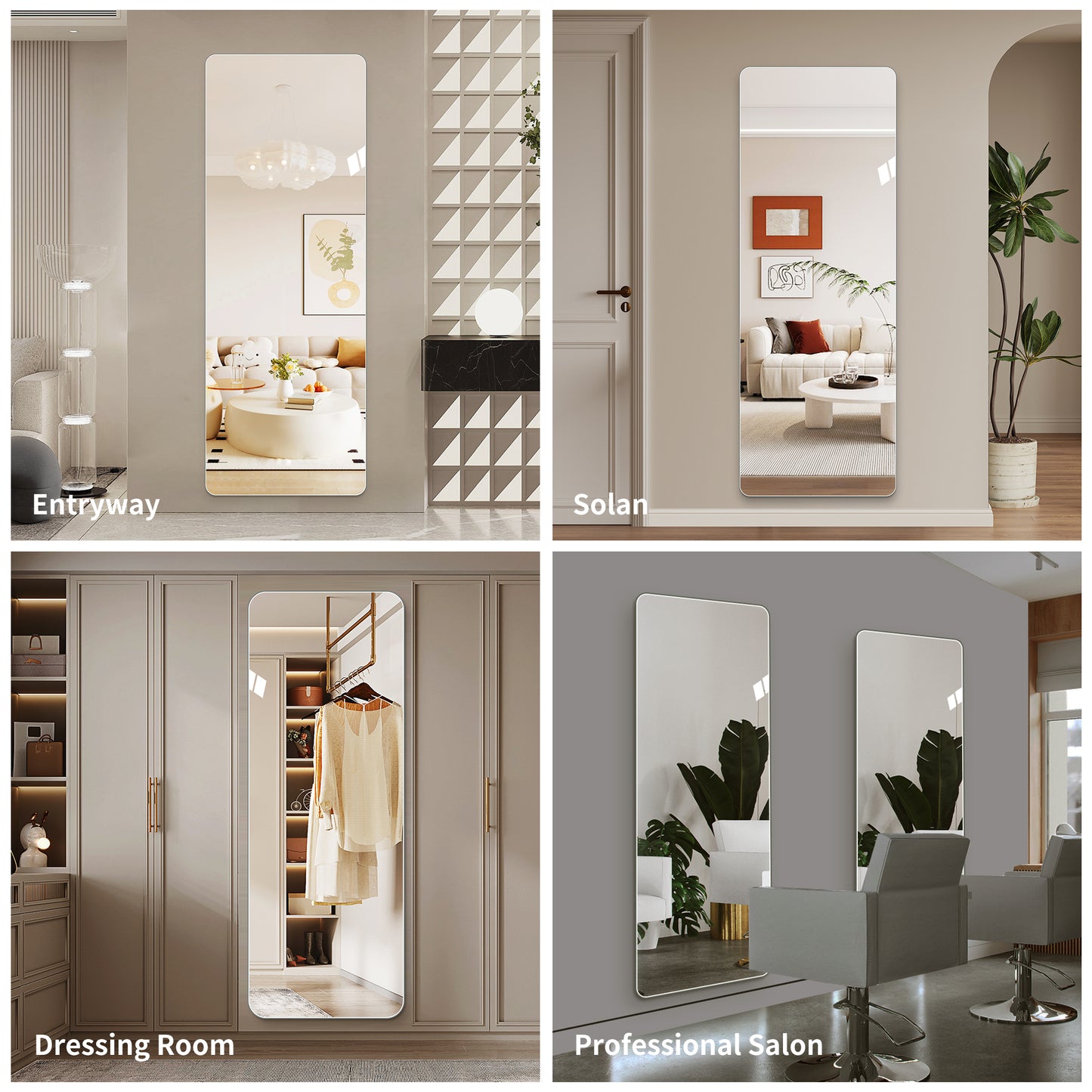 65 X 24  Inch Full Body Round Corner Mirror For Living Room Bedroom Cloakroom Wall Hanging With Hanging Hole High Quality 5mm Silver Mirror  Explosion-proof Glass