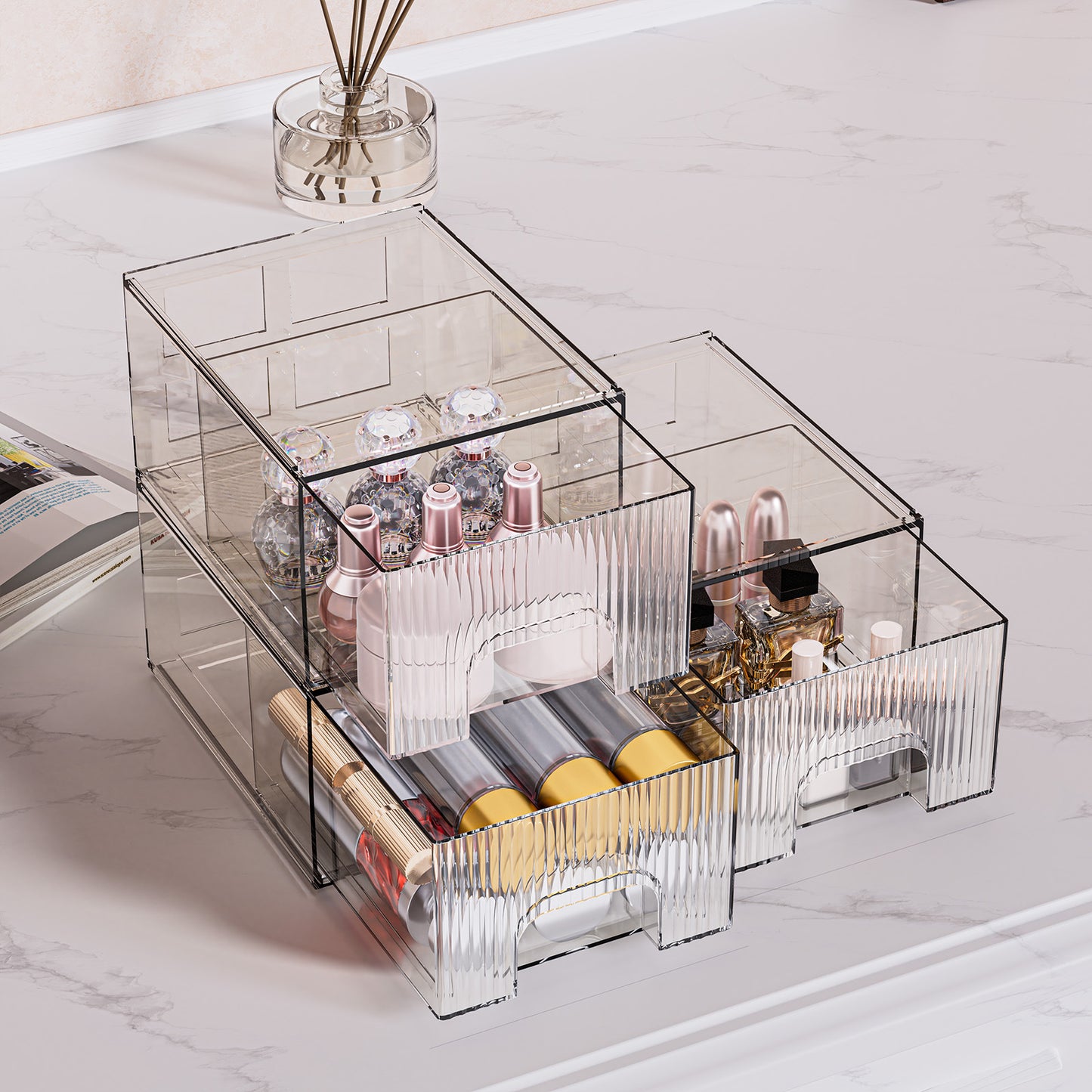 1, 2, 3, 4 Pack Clear Stackable Acrylic Drawers Cosmetic & Home Storage Organizer For Dresser, Vanity, Kitchen Cabinet, Pantry, Under Sink  Plastic Drawers For Makeup, Office Supplies & Small Items