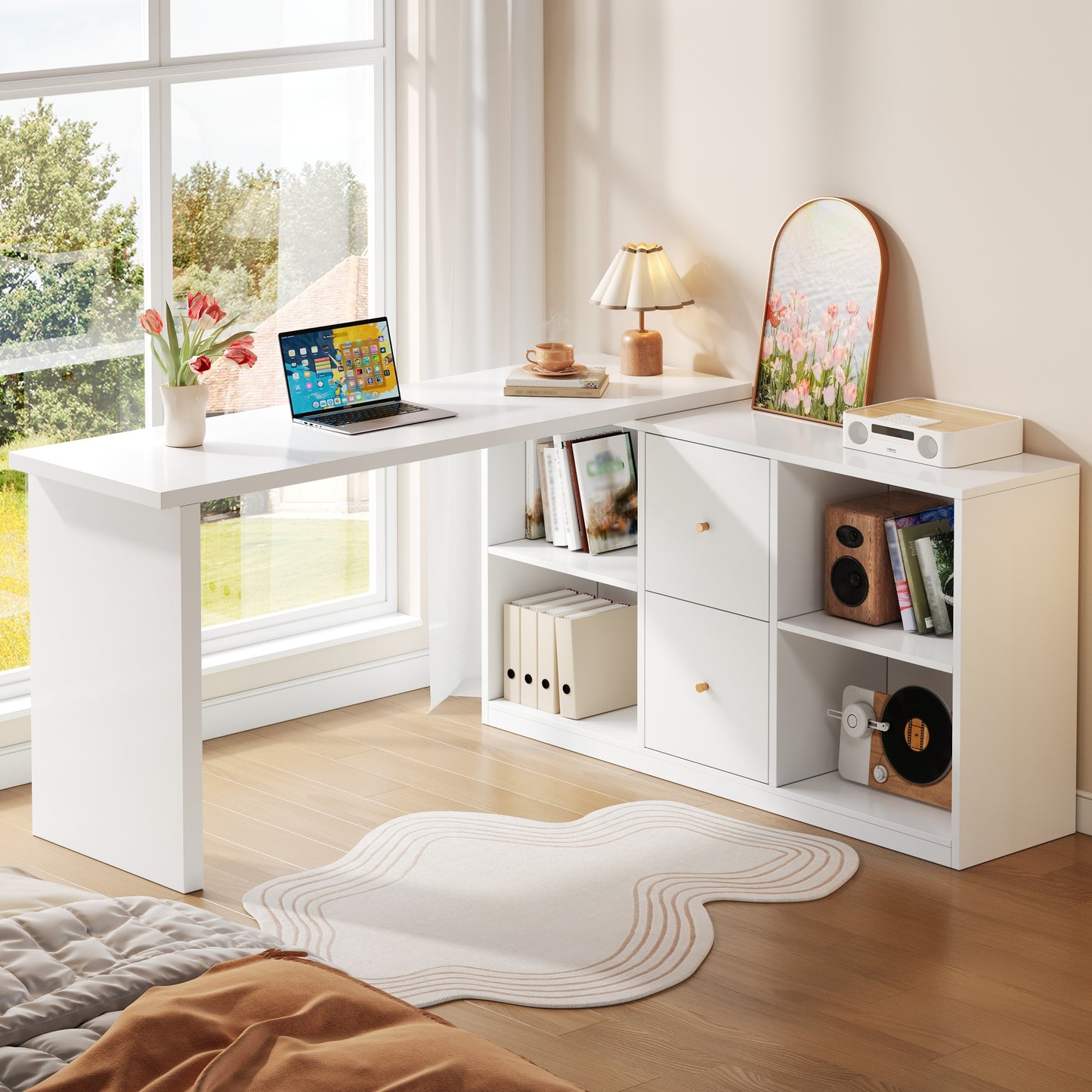 Modern L-shaped Corner Desk 120X50X78 130X35 Cm  Can Be Mounted On Both Sides  Left Right , Reinforced Table Top And Legs, With 2 Drawers And Open Storage Compartments- Corner Desk, Desk