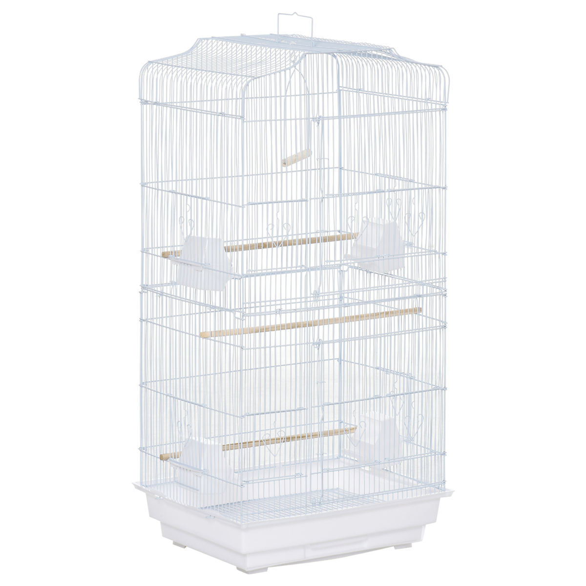 PawHut Large Metal Bird Cage With Perches, Food Bowls, Swing, For Budgies, Parakeets, White