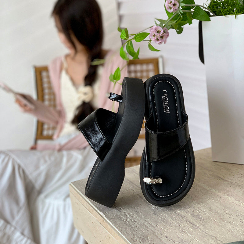 Fashion Platform Slide Sandals For Women, New Summer Outdoor Wear, Versatile Elevated Flip Flops With Toe Post