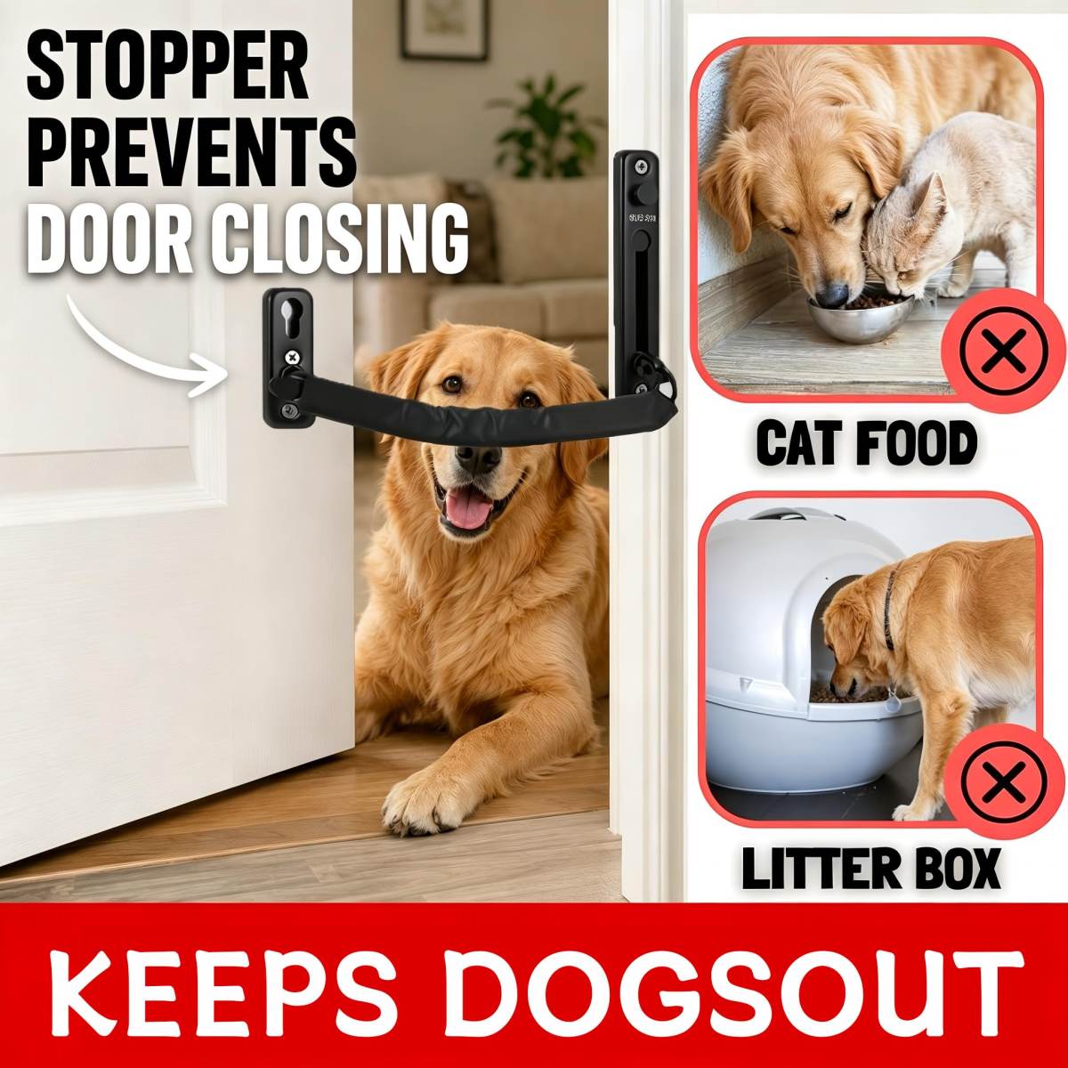 Metal Cat Door Prop - Dog Proof Litter Box & Feeding Station, Keep Door Open For Pets