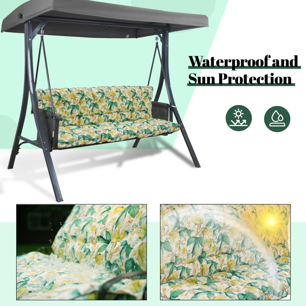 Outdoor Swing Cushions 63 Inch, Waterproof 4in Thick Porch Swing Cushion Replacement With Backrest And Ties, Comfortable 2-3 Seat Pation Swing Pad For Backyard, Garden, Lawn, Outdoor Furniture-clover
