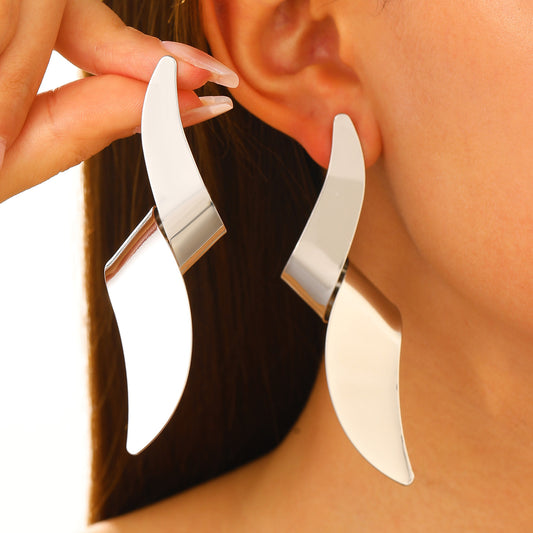 Vintage Exaggerated Statement Metal Studs, Lava Wrinkle Surface Irregular Geometric European American Fashion Earrings For Women
