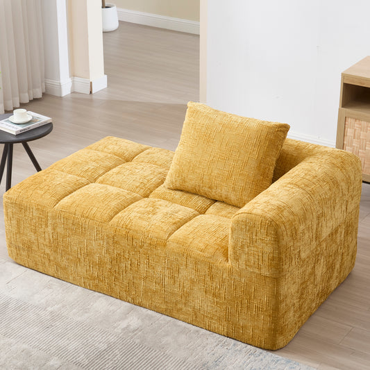Comfortable Chaise Longue Sofa, No Assembly Required, Soft Sofa With Cushions, Side Pockets For Remote Control And Mobile Phone, Neat And Stylish, Yellow
