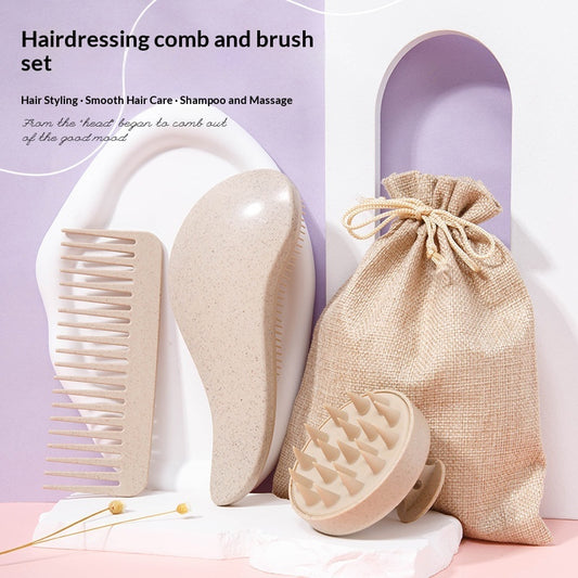 Wheat Straw Straight Hair Comb Five-Piece Styling Set