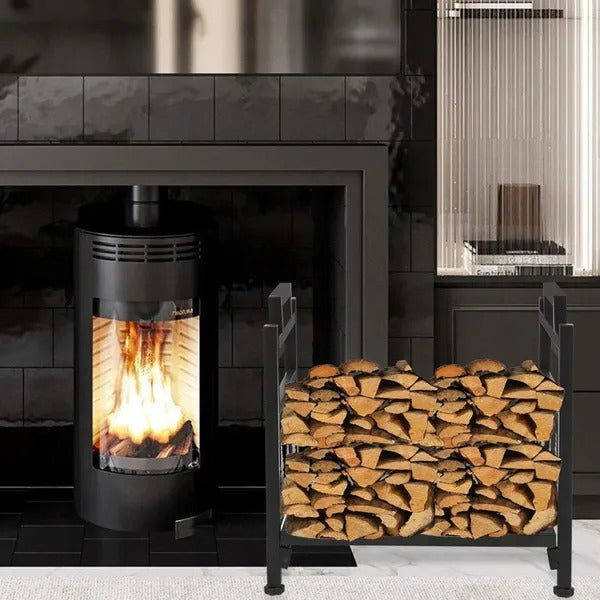 Wrought Iron Log Rack, Firewood Storage Holder, Heavy Duty Log Bin, Fireside Log Carrier For Fireplace Stove Accessories Christmas Pattern