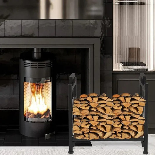 Wrought Iron Log Rack, Firewood Storage Holder, Heavy Duty Log Bin, Fireside Log Carrier For Fireplace Stove Accessories Christmas Pattern