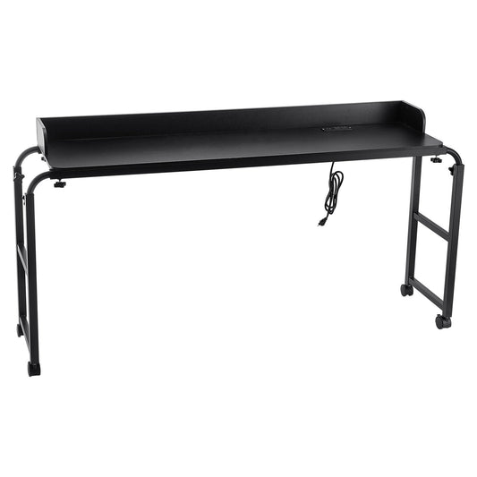 Overbed Table, Mobile Bed Side Table With 4 Wheels (2 With Brakes) And Power Socket, Height Adjustable Rolling Laptop Desk, Portable Particleboard Over Bed Desk For Home, Office, Study, Black
