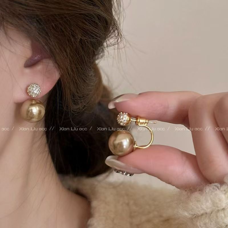 2026 New Hot Selling Champagne Beaded Earrings, Niche Designer High-End Stud Earrings, Elegant Temperament Versatile Women Ear Jewelry
