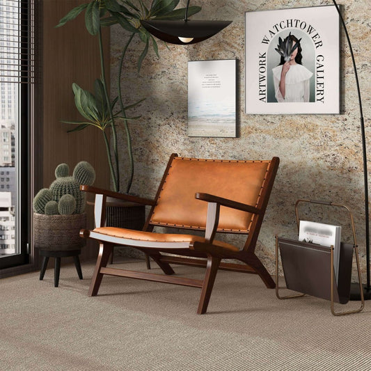 Daniel Mid-Century Modern Leather Arm Chair With Walnut-Finished Legs, Tan, Genuine Leather, 25  H X 26  W X 28  D For Living Room Bedroom Waiting Room