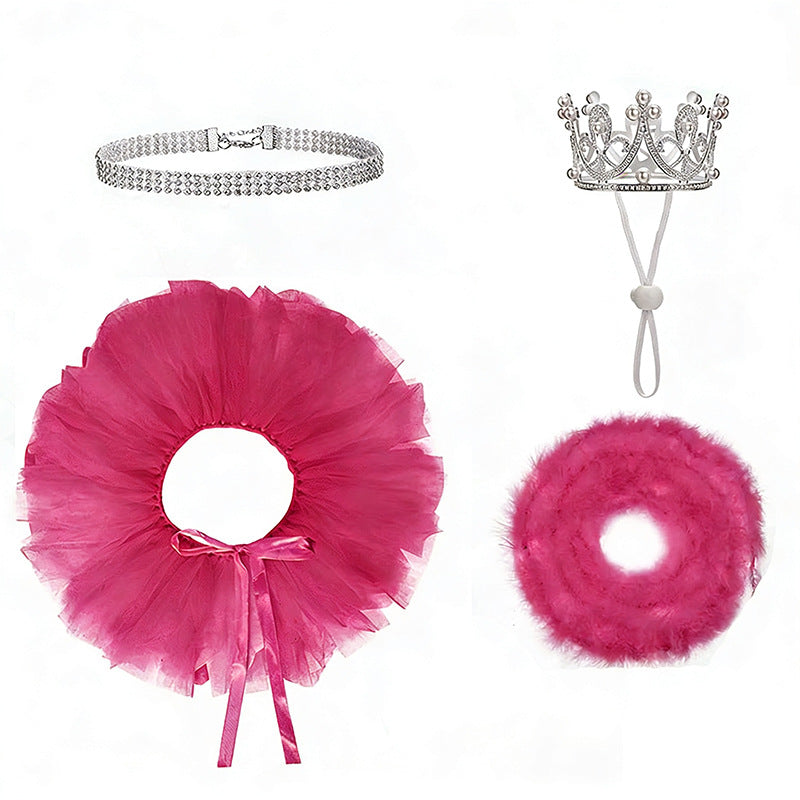 Pet Goose Mini 4-Piece Set Crown Necklace And Tutu Dress Ensemble