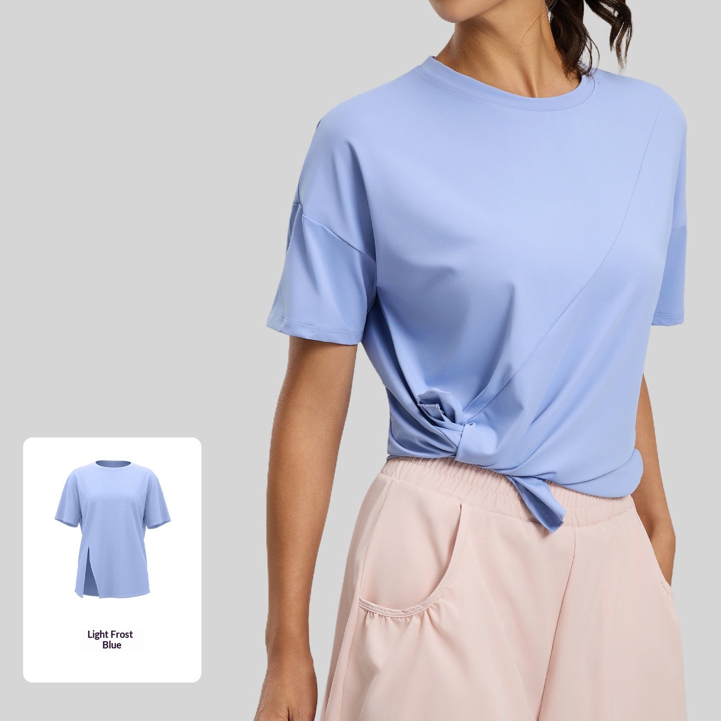 Split-front Loose-fit Short-sleeve Tunic For Yoga Running And Fitness