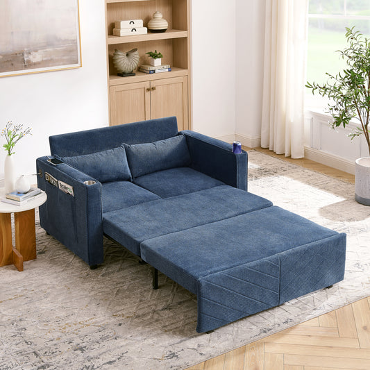 3-in-1 Minimalist Grand & Elegant Light Luxury 2-Seater Sofa Bed, Slide-to-Transform Design, USB Charging, Perfect For Napping, Navy Blue