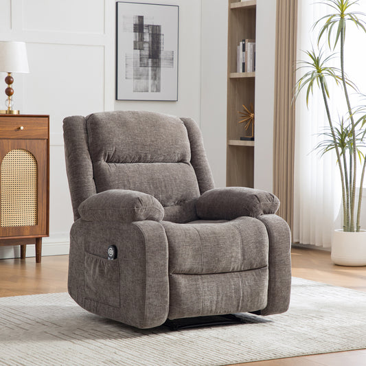 Multifunctional Electric Recliner With Electric Massage And Heat Function, Manually Adjustable Backrest And Footrest, And Side Storage Pockets.Gray