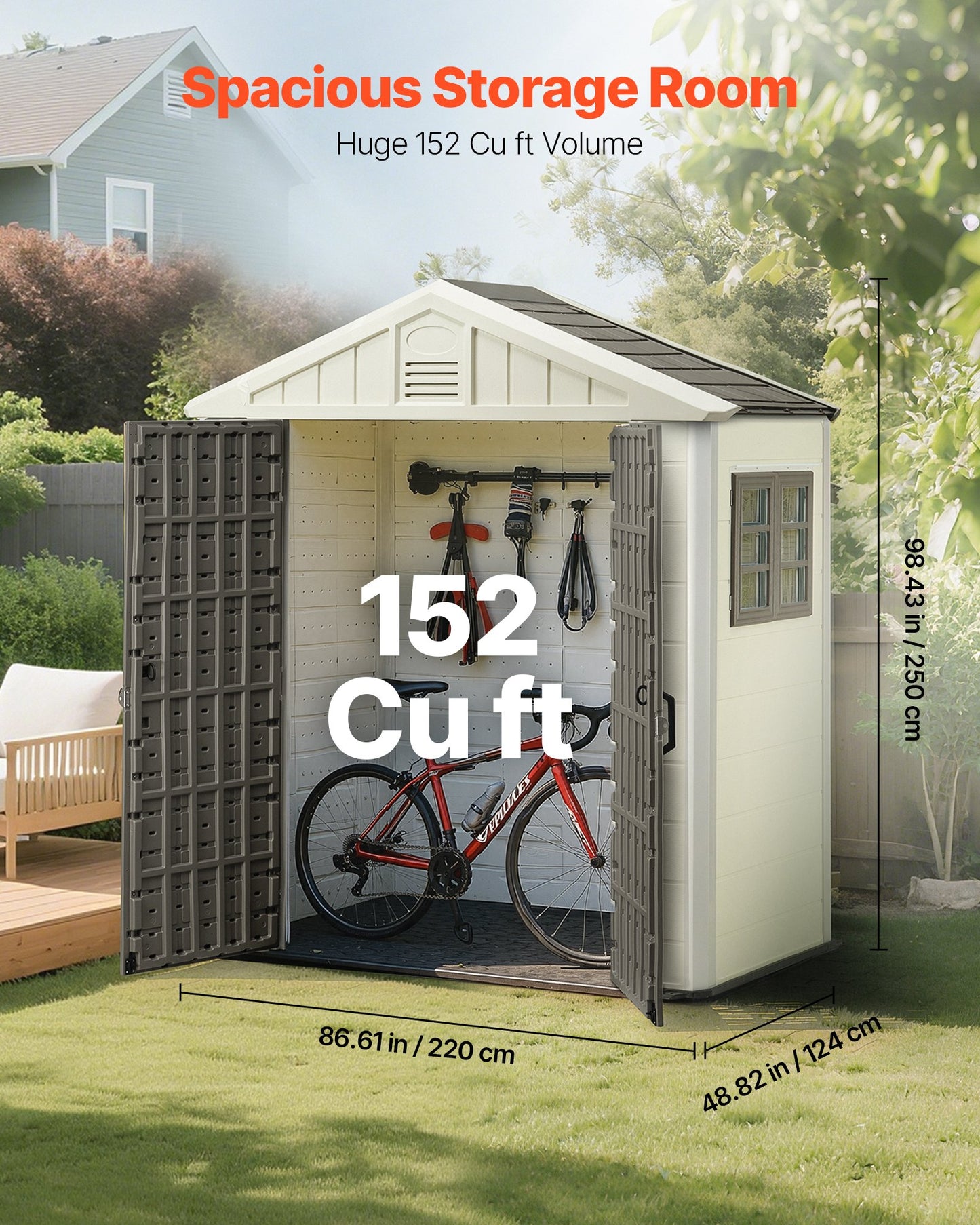 Outdoor Storage Shed, 4x8 Ft, Heavy-Duty Resin Tool Shed, With Reinforced Floor, Skylight, Lockable Door, Weather Resistant, 152 Cu. Ft. For Garden Tools, Lawn Mower, Bike, Backyard, Patio, Grey