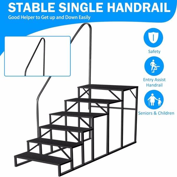 RV Stairs 6 Step Ladder,RV Steps Anti-Slip,Hot Tub Steps With Handrail,660 Lbs RV Ladder For 5th Wheel RV,Mobile Home Stairs