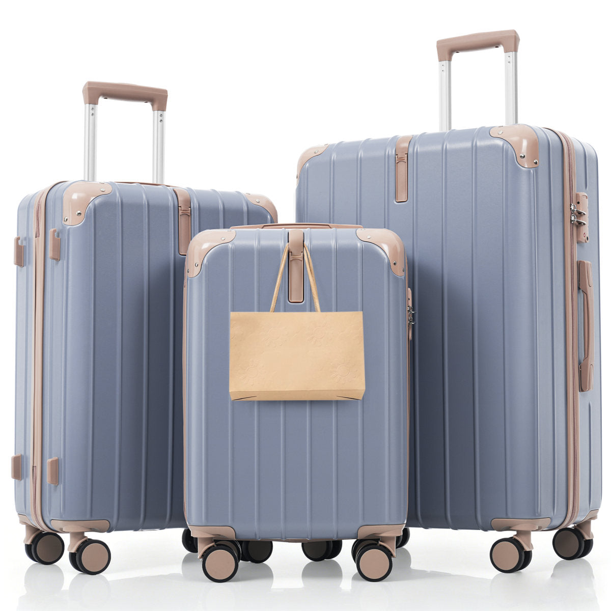 Premium ABS Travel Luggage Set , 3-Piece TSA Lock Suitcase Ensemble with 20, 24, and 28 Inch Sizes with 360° Spinner Wheels, light blue