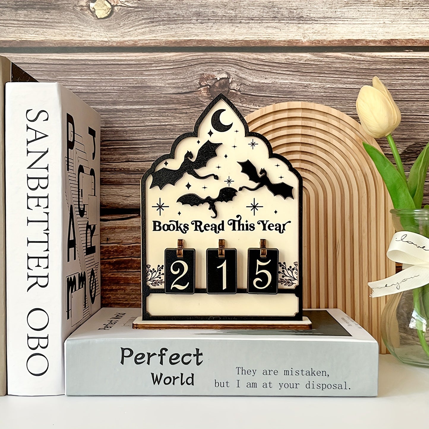 Wooden Reading Count Tracker For Book Lovers Desktop Decor Piece