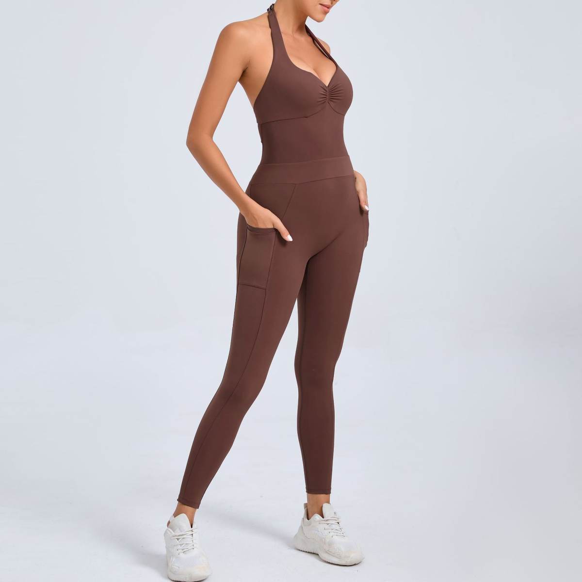 European And American Halter Side Pockets Yoga Jumpsuit